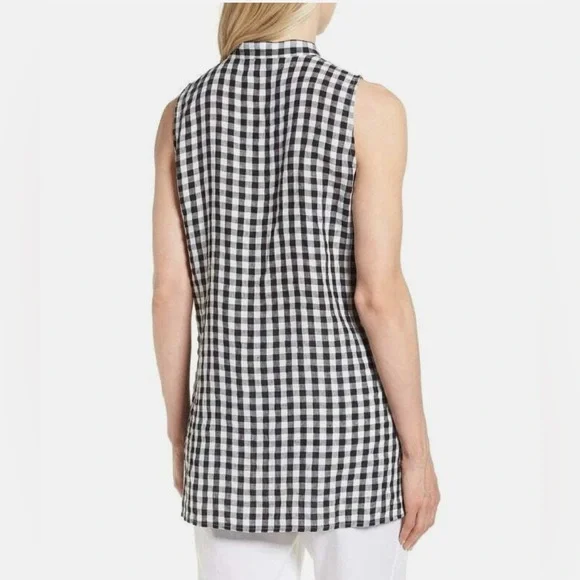 EILEEN FISHER || Sleeveless Black and White Linen Tunic Top. Sz. XL - Picture 5 of 16